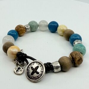 VTG Fossil Multi-Color Beaded Leather Bracelet with Key & Lock Charms